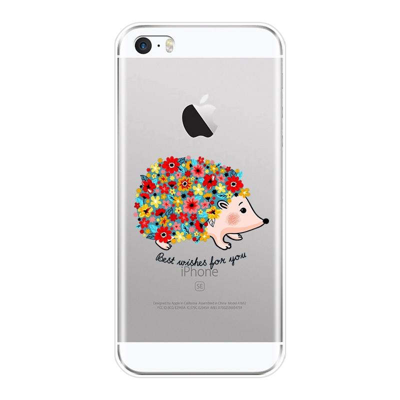 Задняя крышка из ТПУ для Apple iPhone 4 4S 5 5C 5S SE Kawaii Hedgehog Heart Love, милый цветок, мягкий силиконовый чехол для телефона iPhone 4 5 S