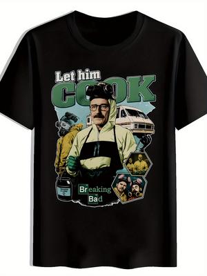 Мужская забавная футболка с графическим принтом про готовку Let Him Cook Дизайн в стиле Breaking Bad с шеф-поваром и противогазом Легкая летняя футболка