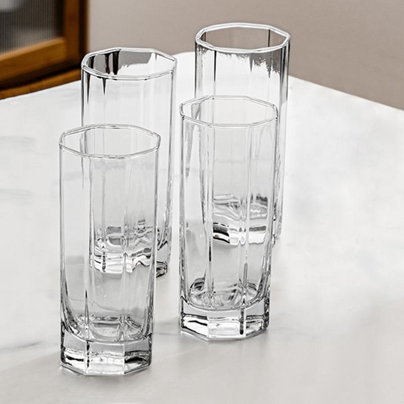 220ml Nordic Style Transparent Cocktail Glass Thick Bottom Octagonal Glass Cup Juice Tea Cups Party Beer Cup Elegant Glassware