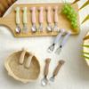 TGM Portable Bear Silicone Petit Stainless Steel Spoon + Fork + Case Set, 1 Set, Sand Beige