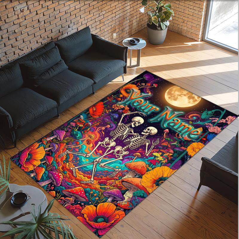 Gothic Theme Crystal Velvet Floor Rug Personalized Custom Name Text Warm Carpet Home Decoration