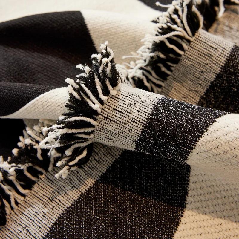 Чехол для дивана в черно-белую сетку, одеяло для дивана, полное покрытие, универсальное диванное полотенце, домашний декор с кисточками, декор гостиной