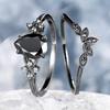 Exquisite Inlaid with Black Stone Copper Color Waterdrop Rings Set Fashion Party Rings for Women Jewelry