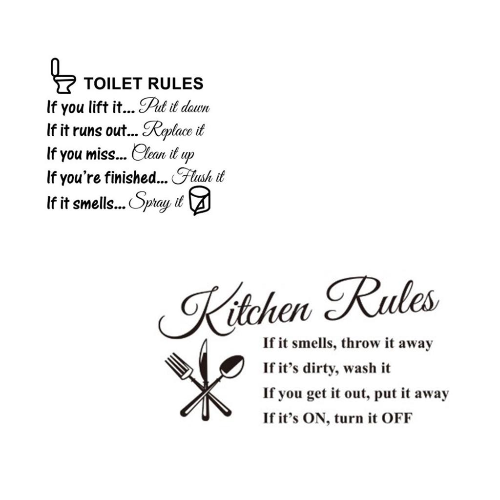 WC Sign Bathroom Decor Kitchen Rules Mural Sticker Picture Wall Stickers Home Decoration