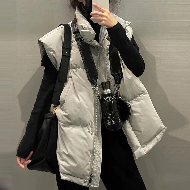 Корейская мода без рукавов пуховики новые элегантные осень-зима женские свободные жилеты простые повседневные свободные верхняя одежда пальто с воротником-стойкой повседневная одежда 1595