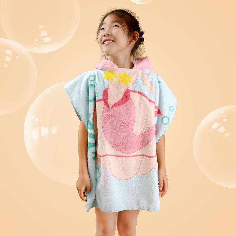 Dinosaur Cartoon Hooded Bath Towel: Absorbent Cotton Poncho for Kids' Summer Swimming