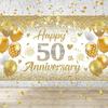 Баннер-Украшения на 50-летний Юбилей Свадьбы, Бело-Золотые Счастливые 50 Лет Праздничные Принадлежности, Золотые 50-летние Украшения для Свадебного Юбилея Декор
