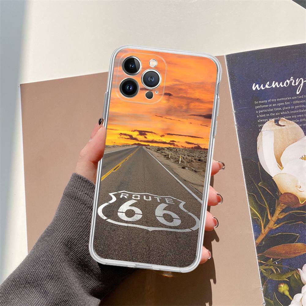 Чехол America Route 66 из ТПУ и силикона для IPhone 11 12 13 14 15 16 17 Pro Max Ударопрочный Прозрачная задняя крышка