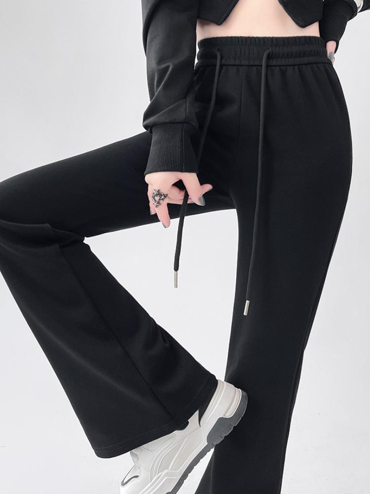 Американские ретро-клеш брюки для женщин, осенние элегантные облегающие спортивные брюки, серые мешковатые спортивные брюки полной длины