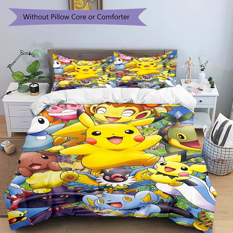 Pikachu Friends Adventure Print 3Pcs Bedding Setduvet Cover With 2 Bedropillowcase Home Birthday Gift