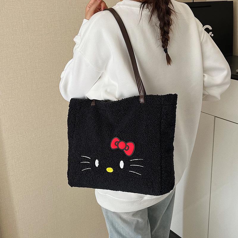 Plush Cartoon Embroidered Shoulder Tote - Women's Large Capacity Autumn/Winter Handbag