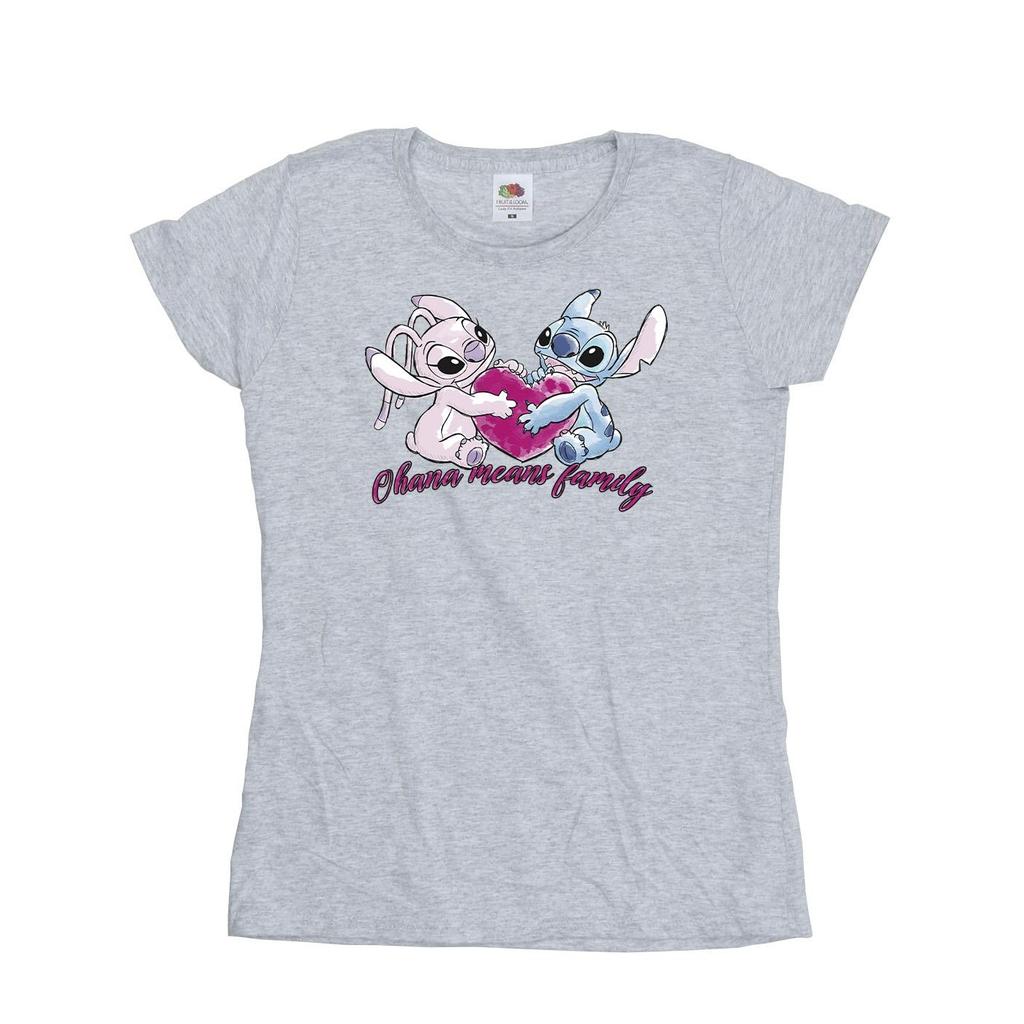 Disney Womens/Ladies Lilo And Stitch Ohana Heart With Angel Cotton T-Shirt