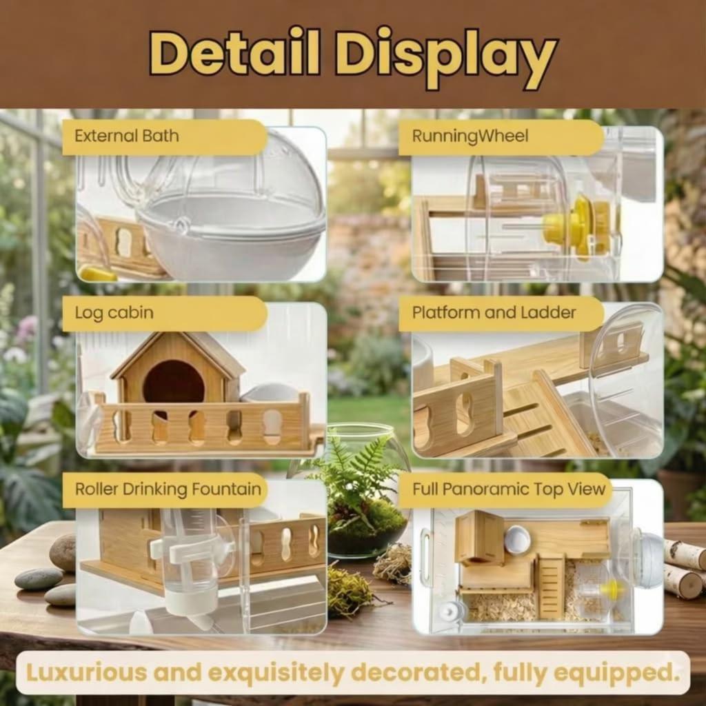 Прозрачная акриловая клетка-habitat для хомяка, 2-уровневая клетка-habitat для мелких животных и мышей с колесом, укрытием и аксессуарами, прозрачная клетка, стартовый домик для хомяка