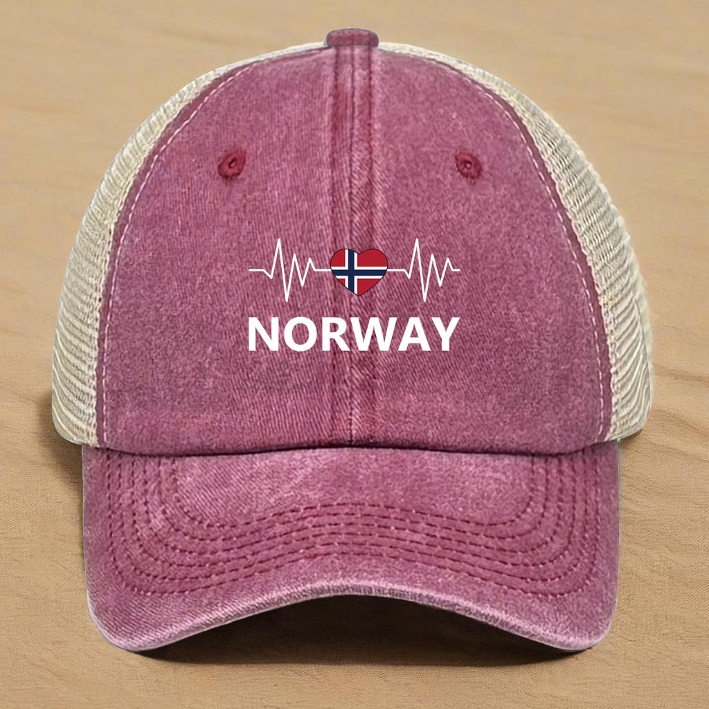 NORWAY Flags Print Snapback Mesh Cap Caps For Man Washed Retro Distressed Adjustable Baseball Hat Ideal Choice For Casual Wear
