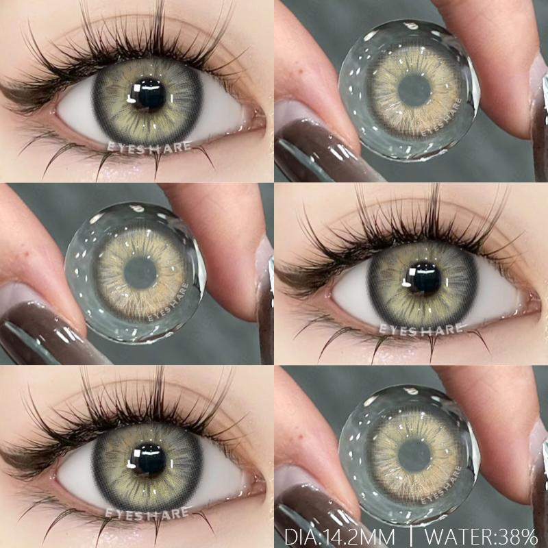 2Pcs Natural Green Colored Contacts Blue Lenses Korean Brown Eye Contacts Yearly Lens Makeup Gray Pupils Use for Eye