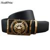 Мужской ремень высокого качества с золотой пряжкой в ​​виде головы волка, повседневный поясной ремень, мужской кожаный ремень