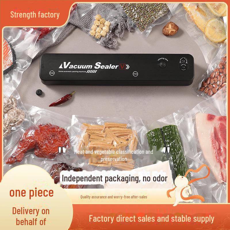 Автоматическая небольшая бытовая машина для запечатывания пищевых продуктов, предназначенная для консервирования приготовленных продуктов с использованием технологии компрессионной пластиковой герметизации.