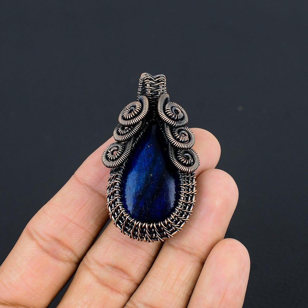 Blue Flash Labradorite Handmade Pendant, Natural Gemstone Jewelry, 999 Copper Wire Wrapped Pendant Jewelry, For Gift
