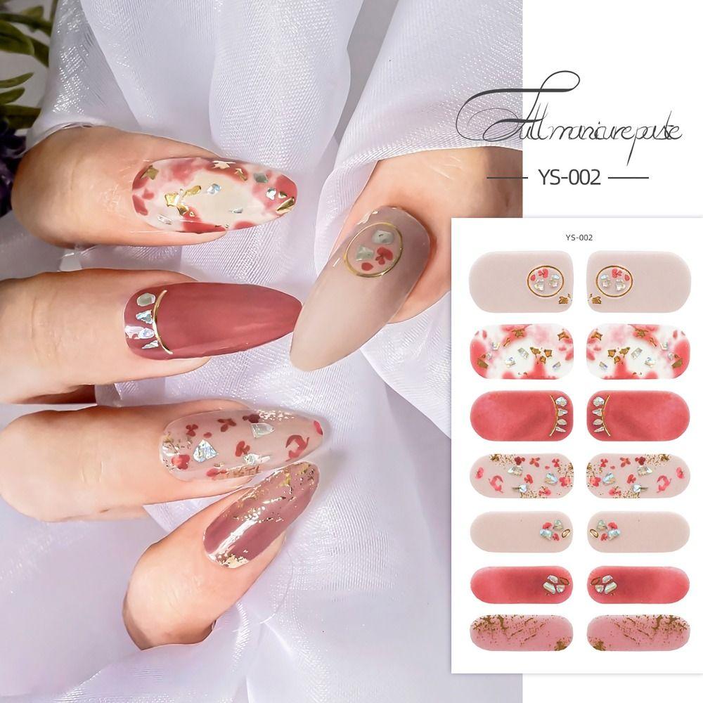 Наклейки для ногтей с полуотвержденным гелем с полным покрытием, 14 полосок, блестящие наклейки для дизайна ногтей, изготовление дизайна ногтей своими руками