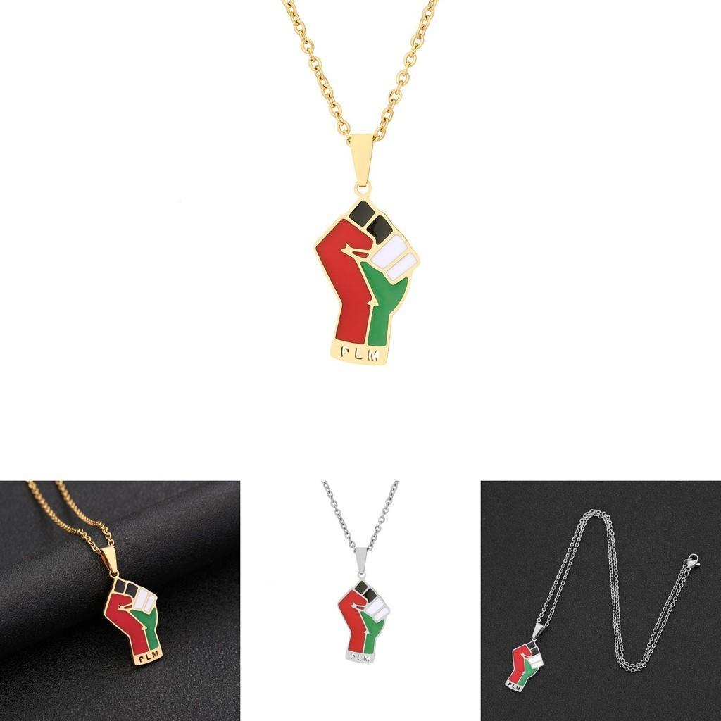 Stainless Steel Palestinian Map Pendant Necklace Ethnic Style Couple's Trendy Titanium Steel Accessory