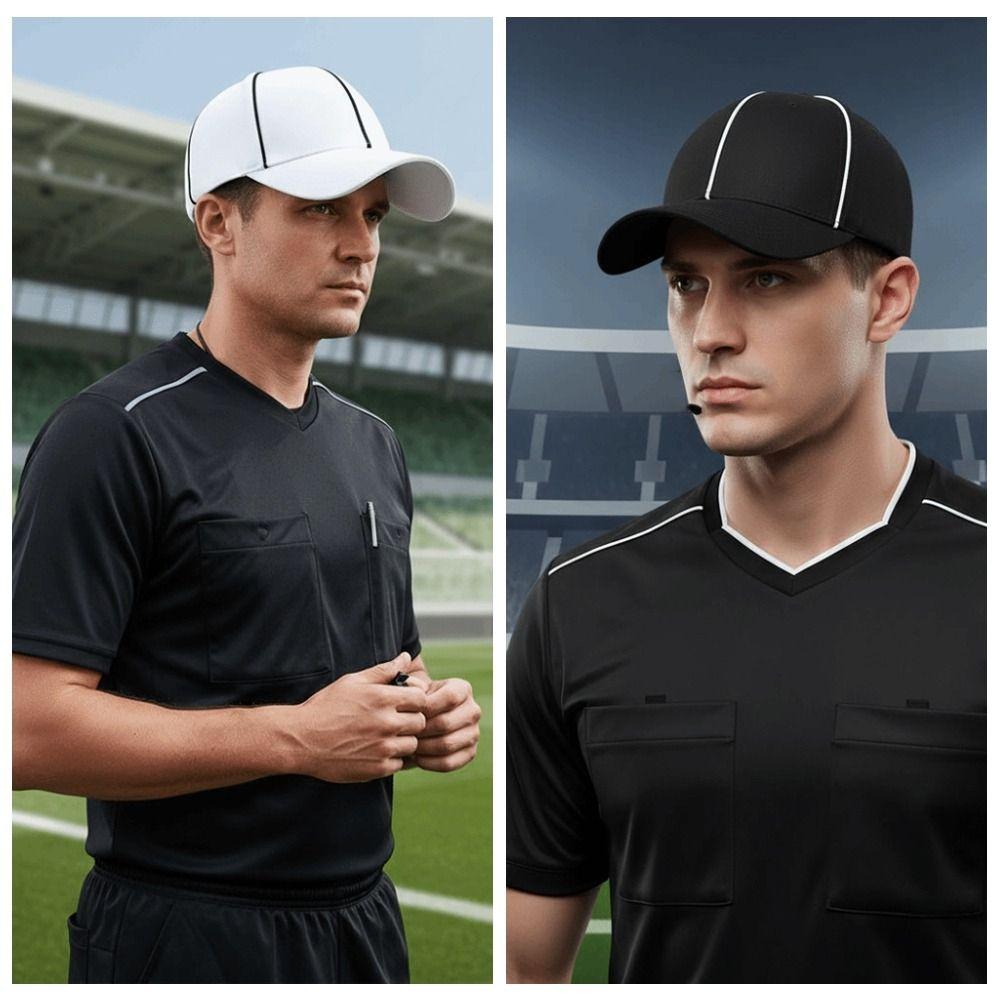 Adjustable Professional Referee Baseball Cap Black / White Peak Cap for Soccer Match Women