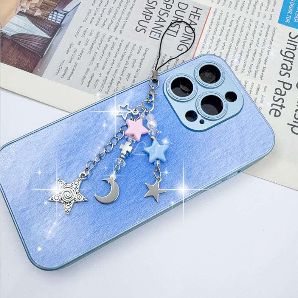 Key Chain Silver Pentagram Phone Pendant Heart Y2k Star & Cross Phone Strap Girl Gift