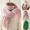 Solid Color Mohair Women Scarf Soft Coarse Braid Tassel Winter Shawl Winter Wrap Bandana  Female