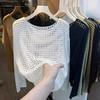 Mesh Vintage Harajuku Long Sleeve Women Sweater Korean Spring Summer Knitwear Soft Thin Tops Chic Solid Femme Sweater