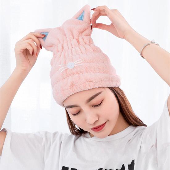 Устойчивая к выцветанию эластичная шапочка для сушки волос из кораллового флиса с рисунком милого кота, полотенце из микрофибры для сушки волос, шапочка для ванны