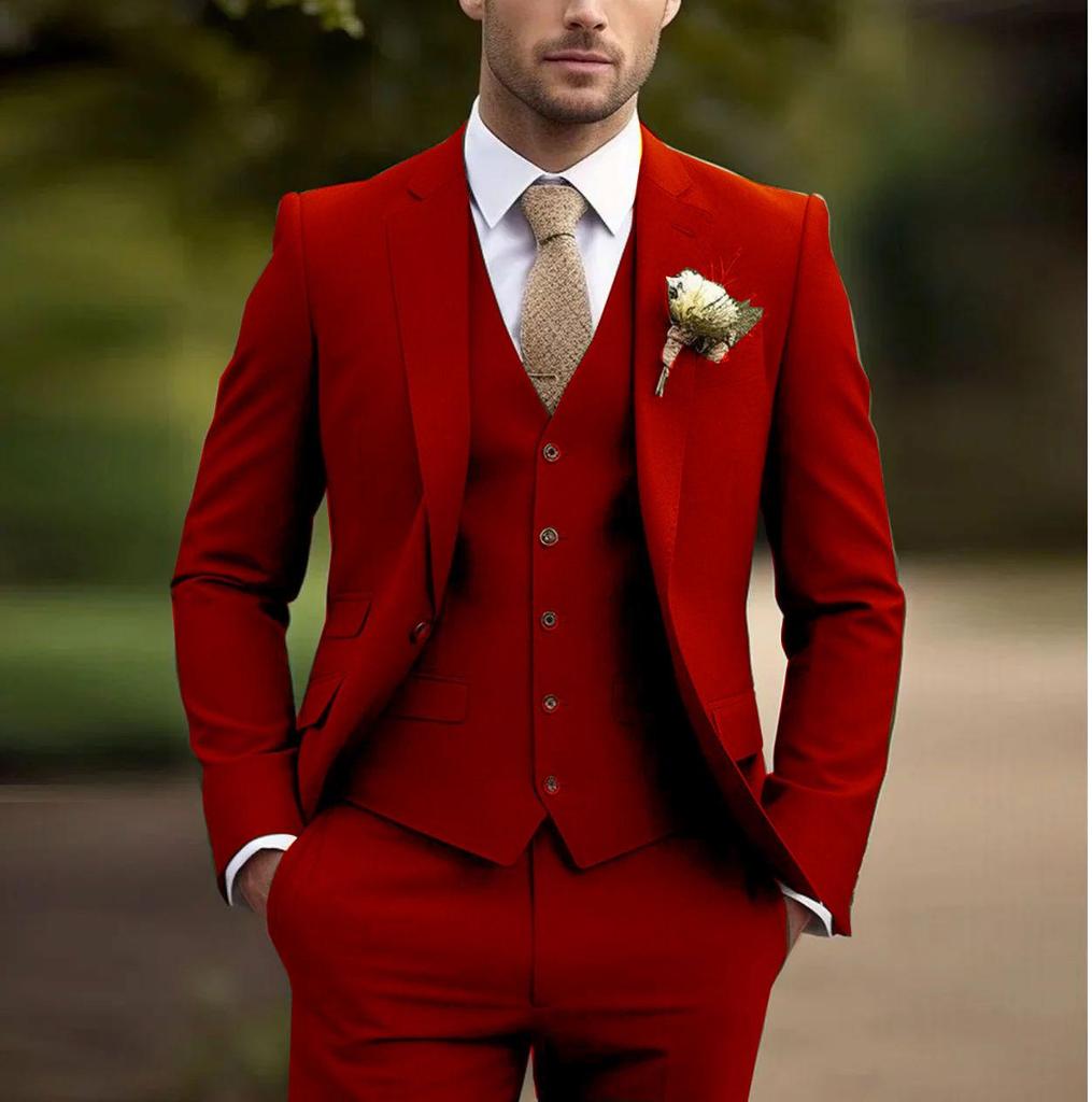 Новый мужской деловой смокинг, формальный комплект из 3 предметов, пиджак, жилет, брюки, однобортный костюм для жениха, шафера, выпускной, свадьба, вечеринка