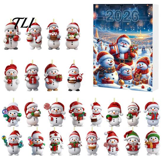 Fun Xmas Countdown Box Christmas Advent Calendar 2026, Snowman 24 Day with Acrylic Hanging Pendants, Festive Tree Decor, Holiday Gift for