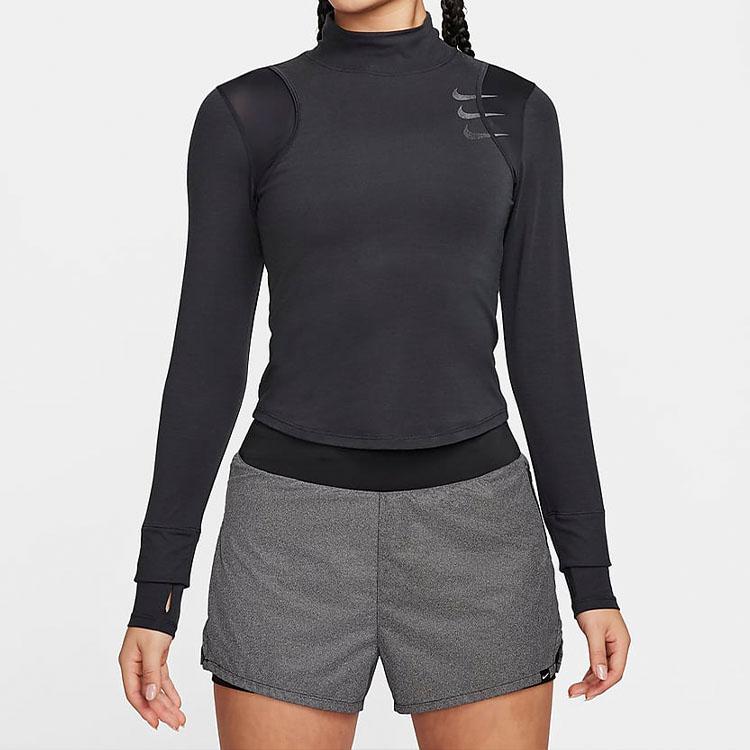 Nike Футболка с логотипом для бега с длинным рукавом, дышащая, облегающая, женская, черная FB7808-010