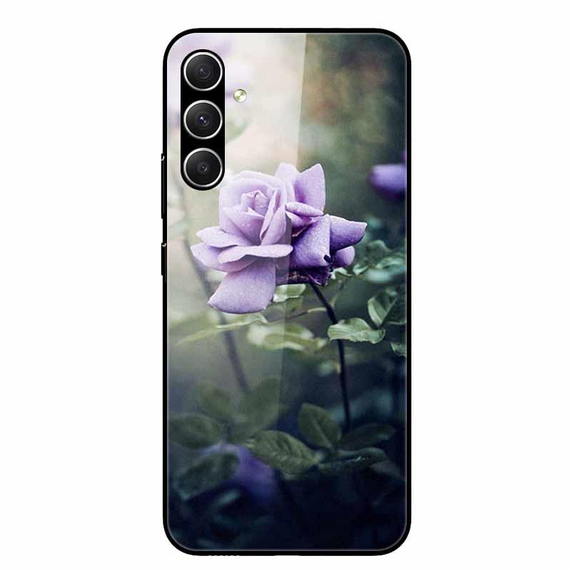 For Galaxy A16 4G 5G Case Flower Printed Tempered Glass Hard Shell Phone Cover for Samsung Galaxy A16 A 16 Bumper Case Shell New