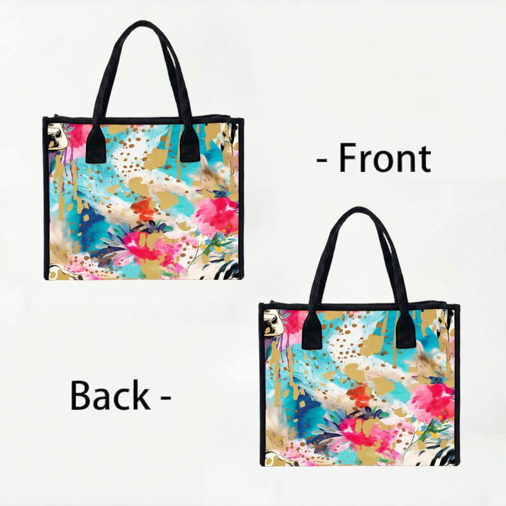 Colorful Floral Art Tote Bag Fashion Large Capacity Casual Outdoor Daily Commute Handbag for Women