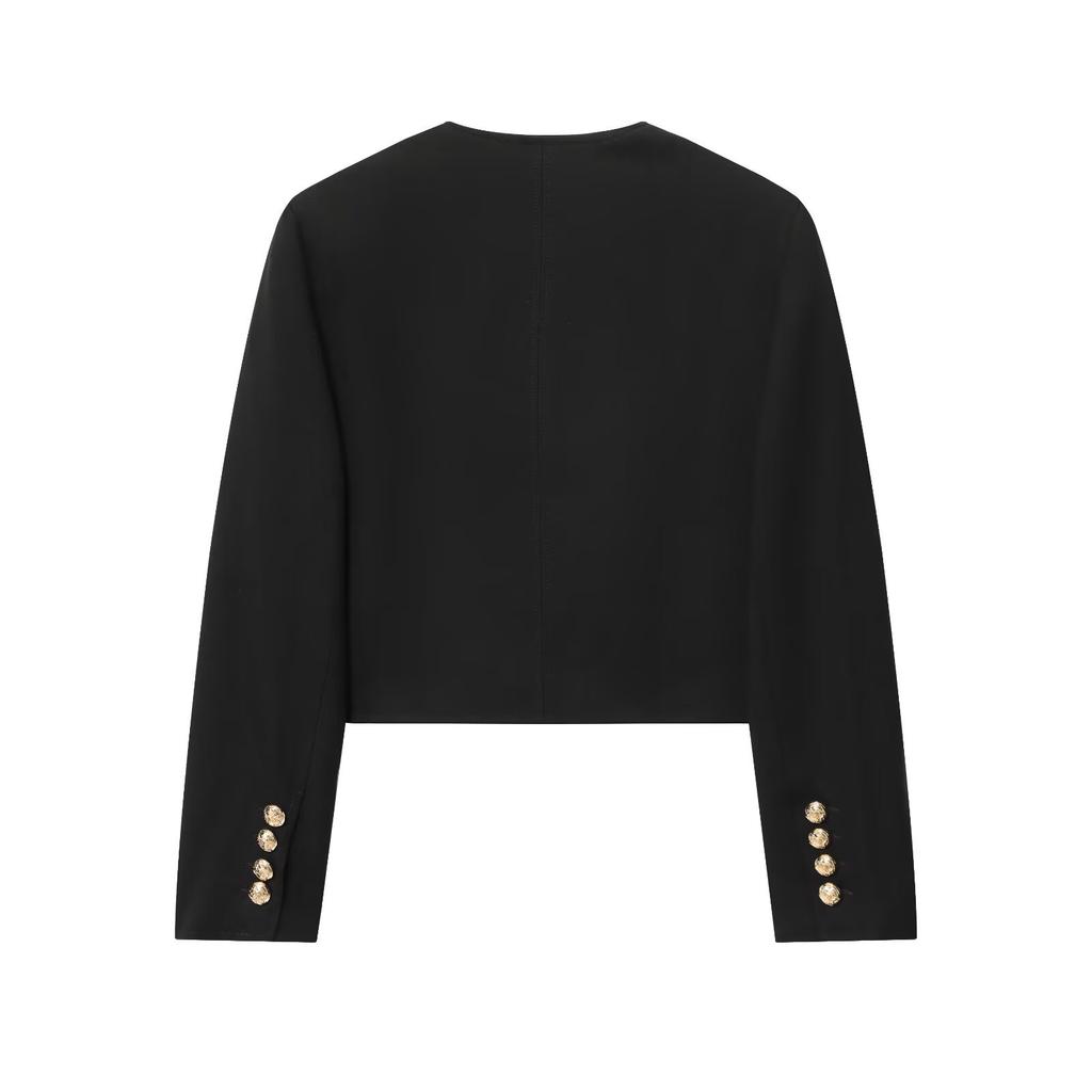 Женская модная куртка с круглым вырезом, длинными рукавами и однобортной застежкой