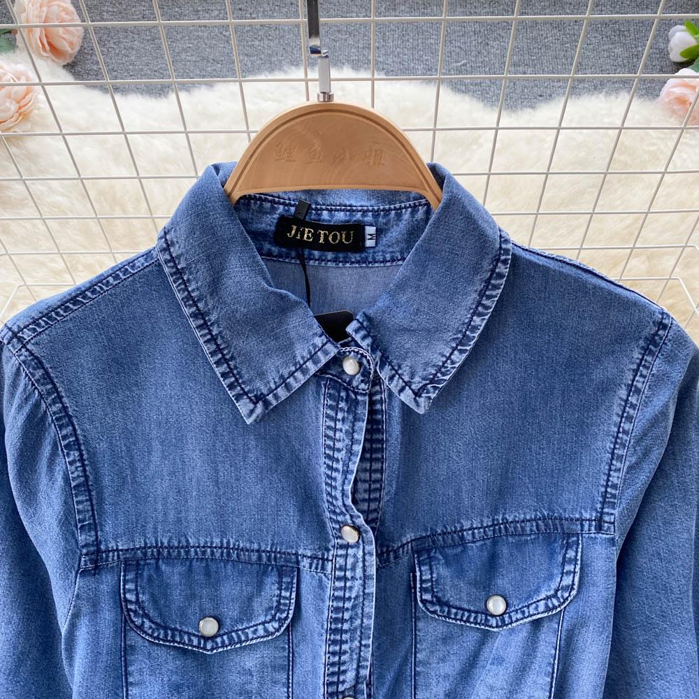 RUGOD Джинсовое платье, весеннее новое женское модное платье в западном стиле с длинными рукавами и высокой талией, нестандартное платье длиной до колена с большим качелем