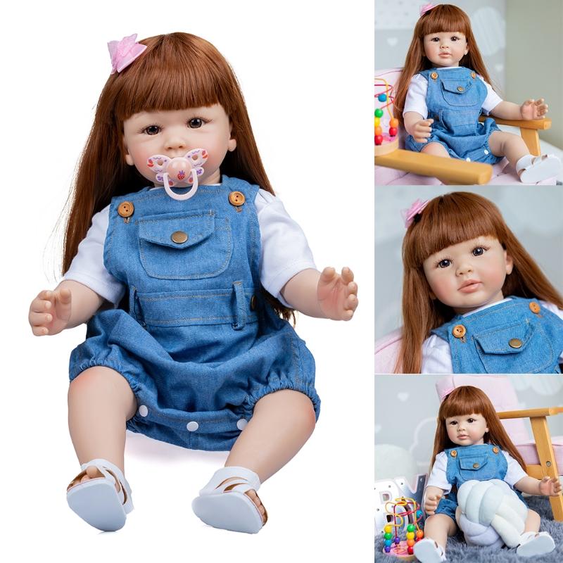 23'' Мягкая кукла для девочки Reborn, имитация, милая, тяжелая, реалистичная, с прошитыми волосами, на день рождения новорожденного