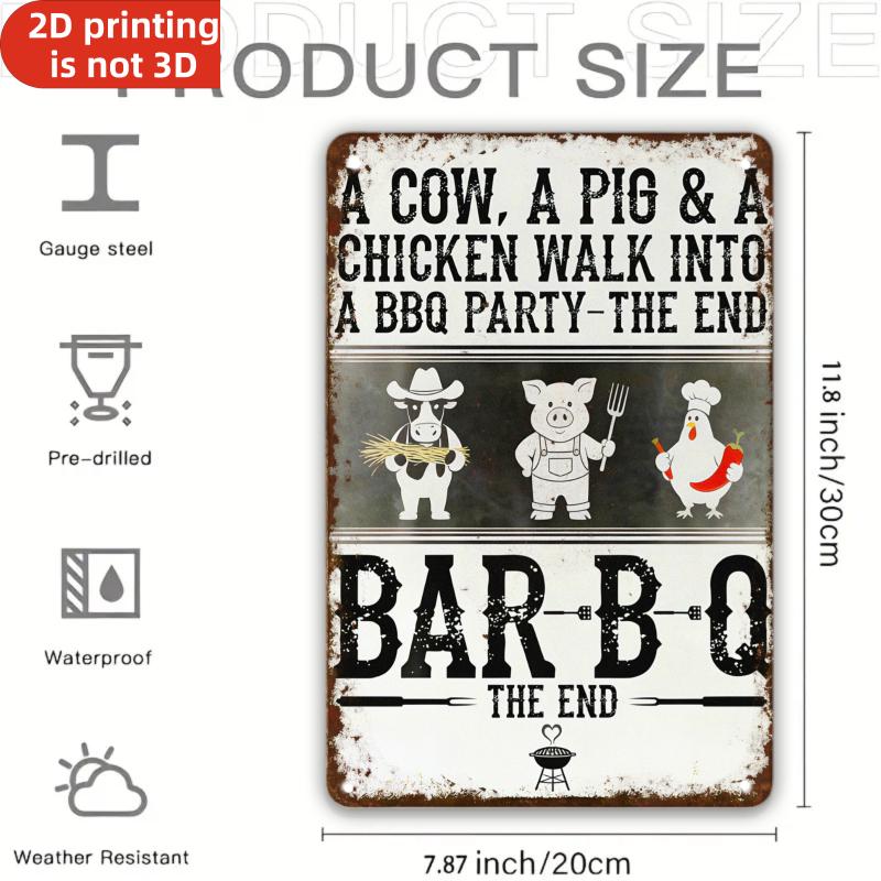 A Cow A Pig A Chicken Walk Into A BBQ Party Vintage Retro Iron Sign Plaque xcm For Farm Home Wall Decor