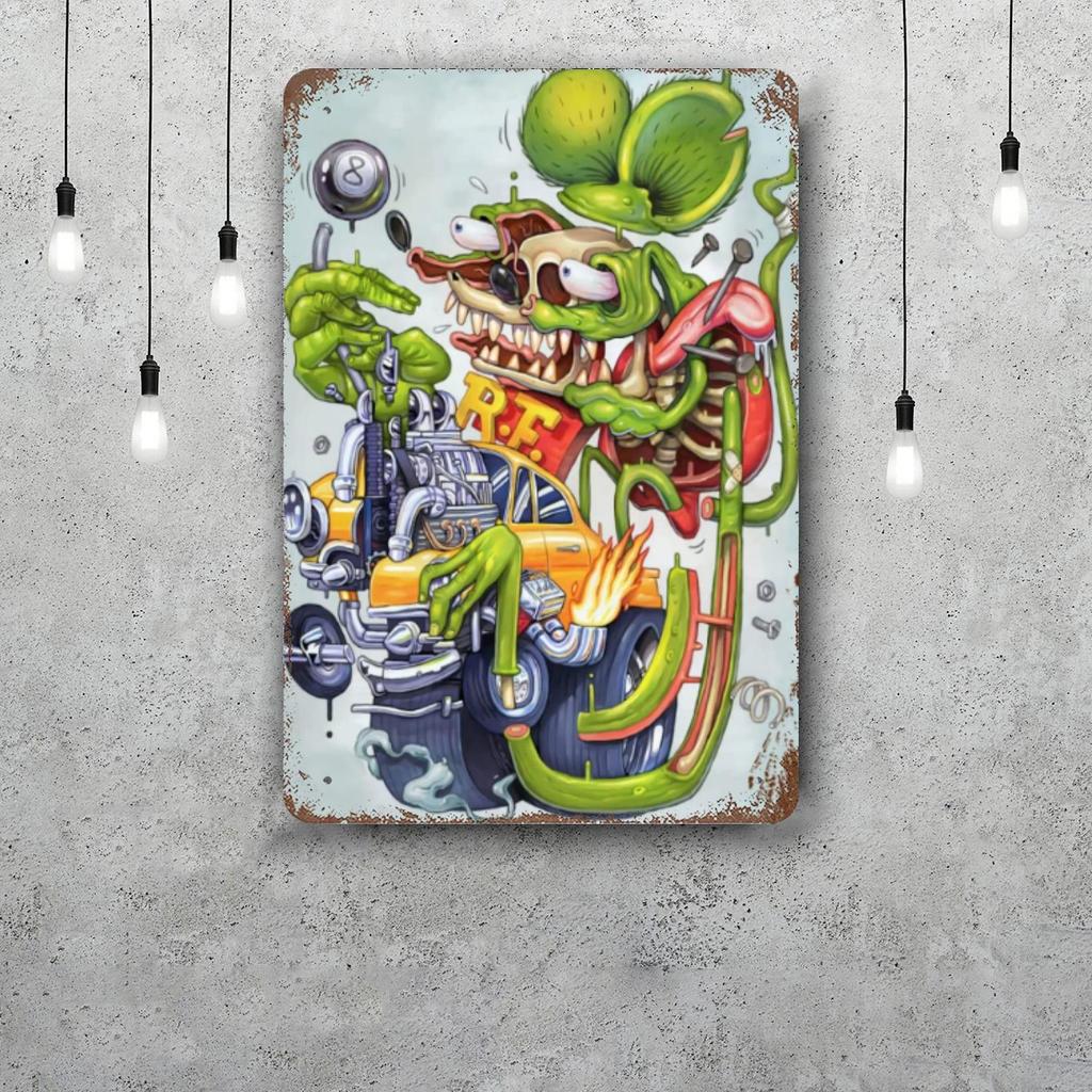 rat fink Vintage Metal Tin Signs Posters Decor Retro Metal Plaque Wall Art Decor for Garage Bar
