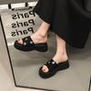 Slippers Women's Summer Outer Wear 2025 Summer High-heeled Muffin Heightening Summer Sandals Platform Women's Shoes Black Cool Slippers