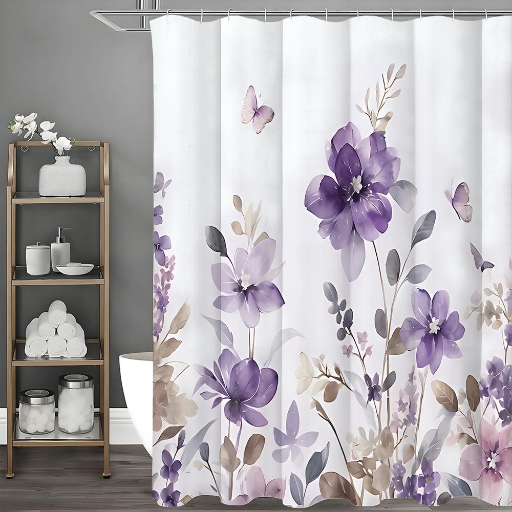 Фиолетовая мятая шторка для душа, абстрактная акварельная цветочная ботаническая бабочка, деревенский фермерский дом, декоративная шторка для душа для ванной