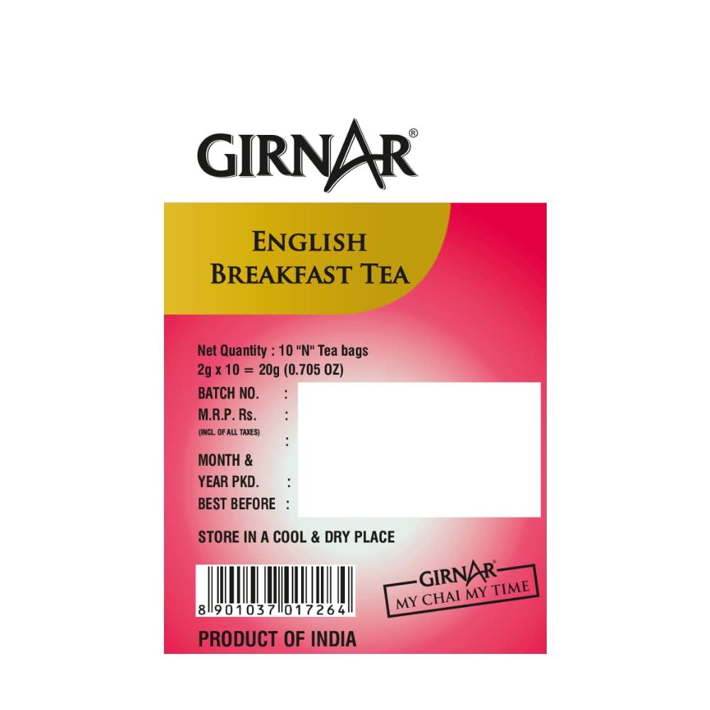 Girnar English Breakfast Черный чай в пакетиках Насыщенный Полнотелый Утренний напиток Классический Крепкий чай 10 чайных пакетиков
