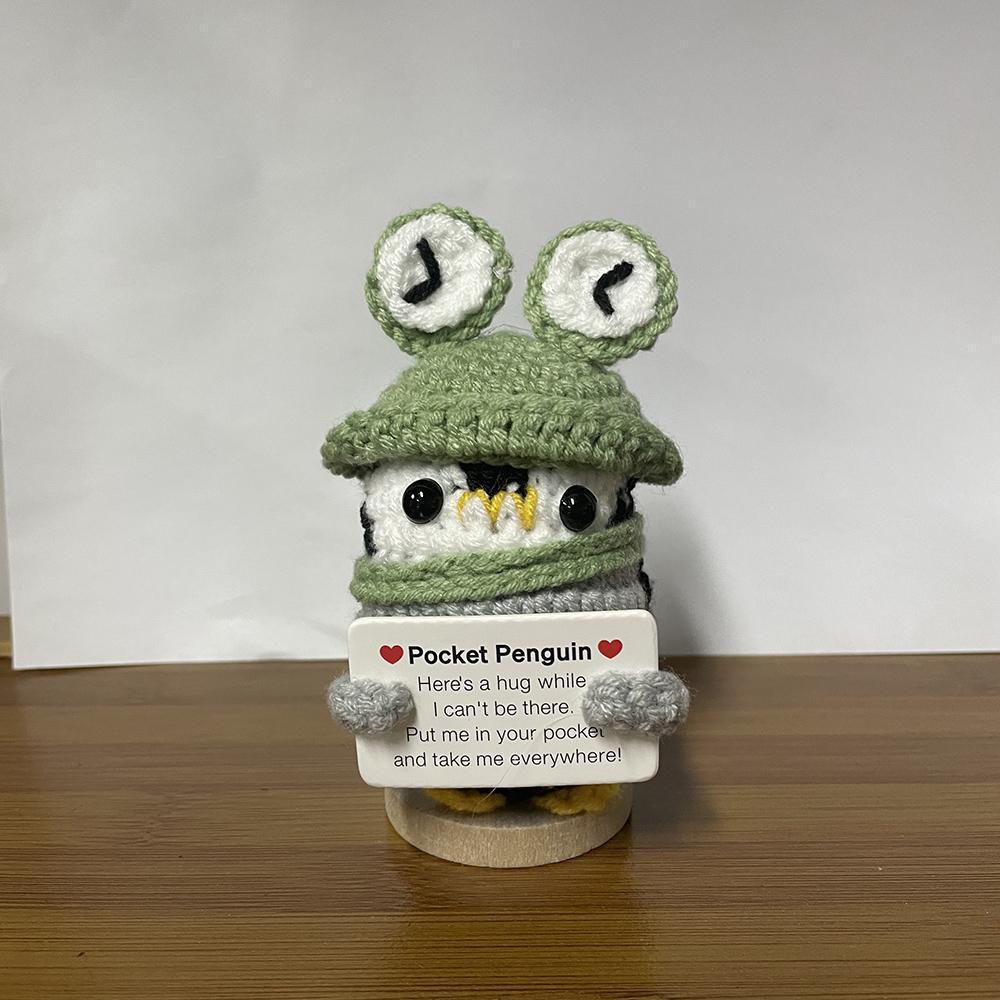 Cute Crochet Christmas Hat Penguin Doll With Card Home Room Decoration Fashion Handmade Knitted Positive Energy Penguin Dolls