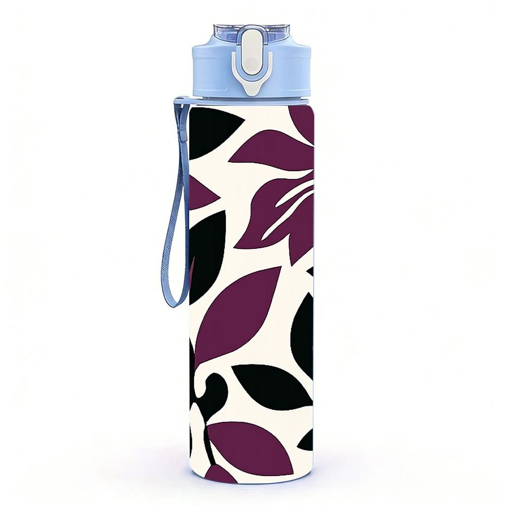 1PC Purple Floral Repeat Pattern 750ml Color Plastic Sports Water Bottle Leakproof Flip Straw Lid Suitable for Sports Office Home Use