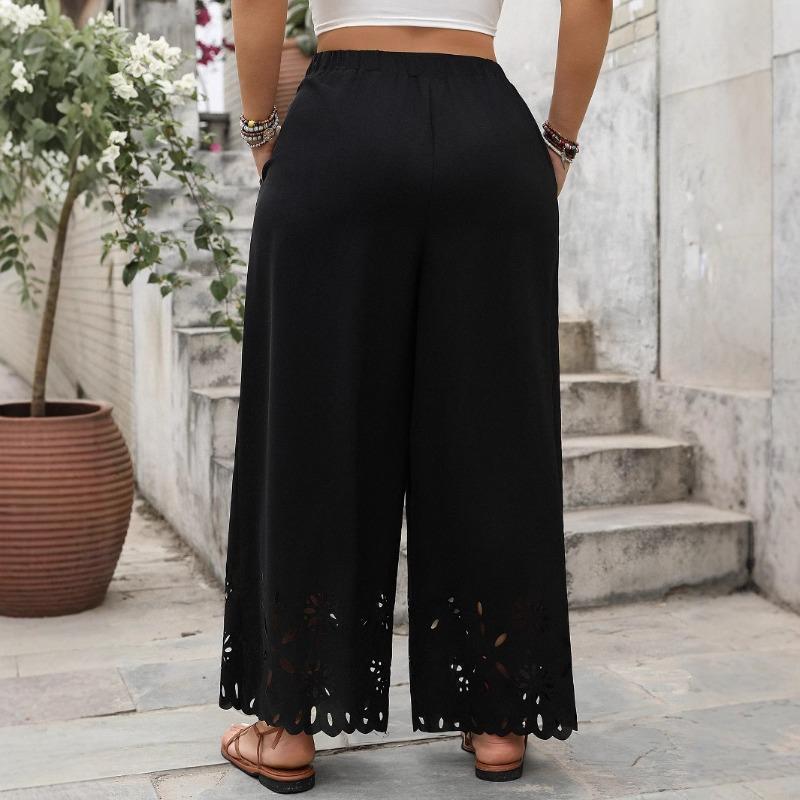 Women's Summer New Loose Wide Leg Hollowed Out Black Pants
