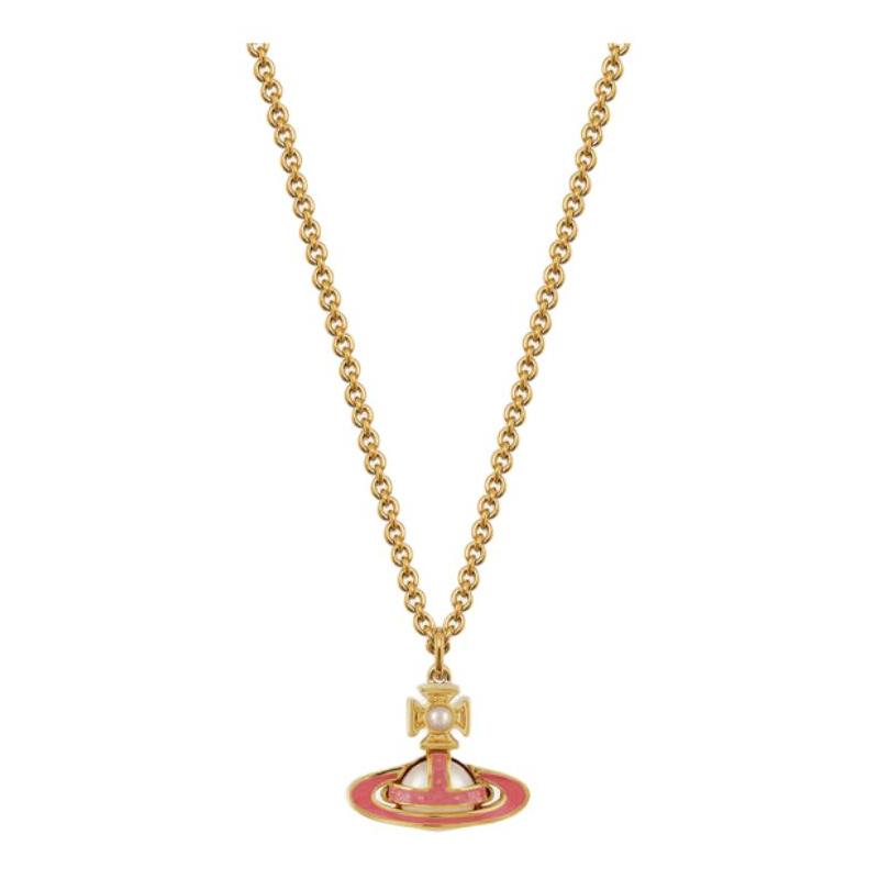 Vivienne Westwood Pink Saturn Sign Enamel Brass Necklace Women's Gold 63020322-02R730-CN