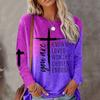 Tops For Women Cross Faith Slogan Print Round Neck Long Sleeve T-shirt Fall Casual Slim Pullover Women's Long Sleeve Top