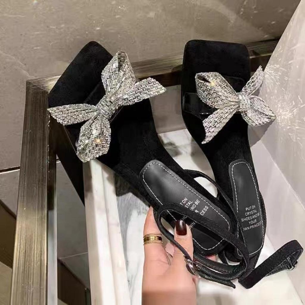 Women's High Heels Comfortable Sandals Instagram Fairy Style Bow Skirt Slim Design Summer Spring Height Increasing Feature Big