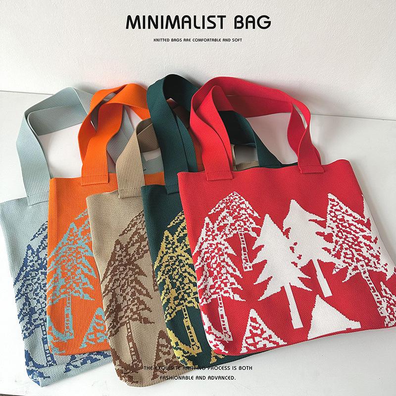 Рождественская елка Вязаная сумка большой емкости Женская мода Сто любителей леса Уличная креативная сумка через плечо высокого уровня внешнего вида
