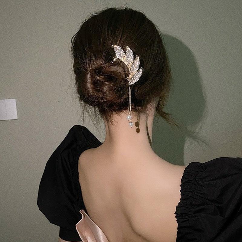 Elegant Women Bowknot U Shape Rhinestone Hairpins Metal Hair Sticks Hairclip Bridal Wedding Banquet Hair Accessories Headwear